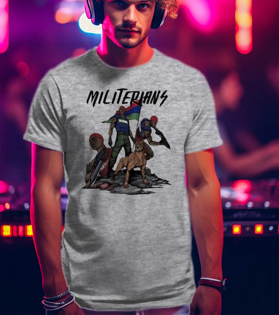 J Hus Merch Militerians Militant Style With Red Bandanas And Guard Dog T-Shirt