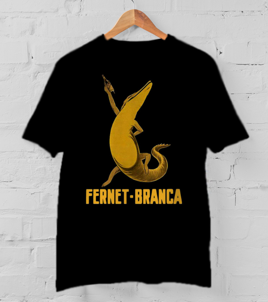 Fernet Branca Crocodile Holding Bottle Iconic Beverage T-Shirt