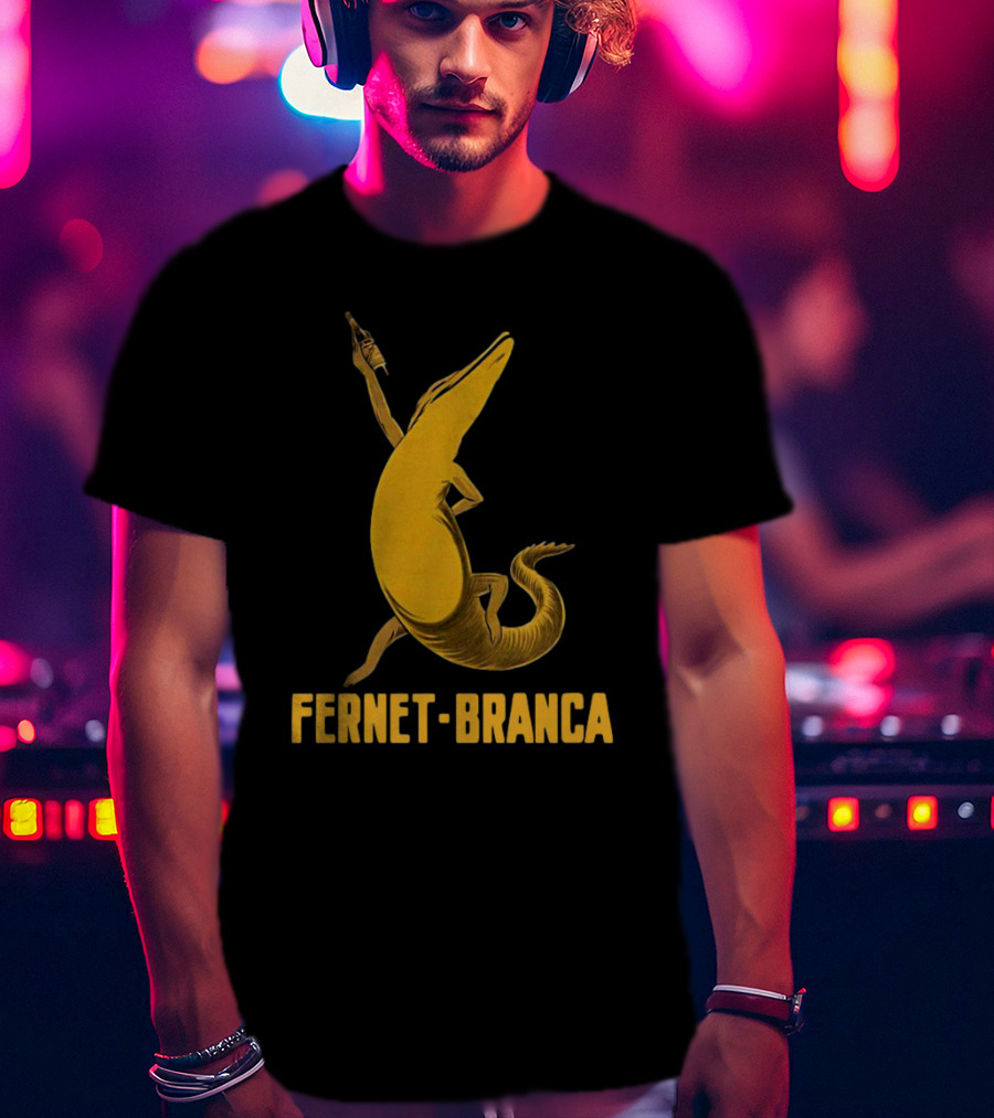 Fernet Branca Crocodile Holding Bottle Iconic Beverage T-Shirt