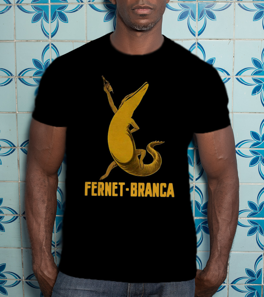 Fernet Branca Crocodile Holding Bottle Iconic Beverage T-Shirt