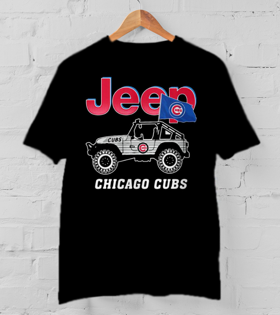 Jeep Chicago Cubs Flag With Cubs Logo On Jeep T-Shirt