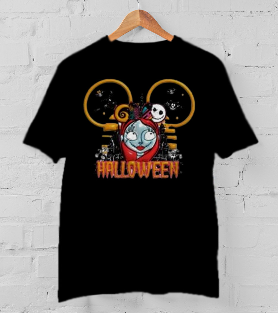 Halloween Mouse Head Princess Sally And Jack Skellington T-Shirt