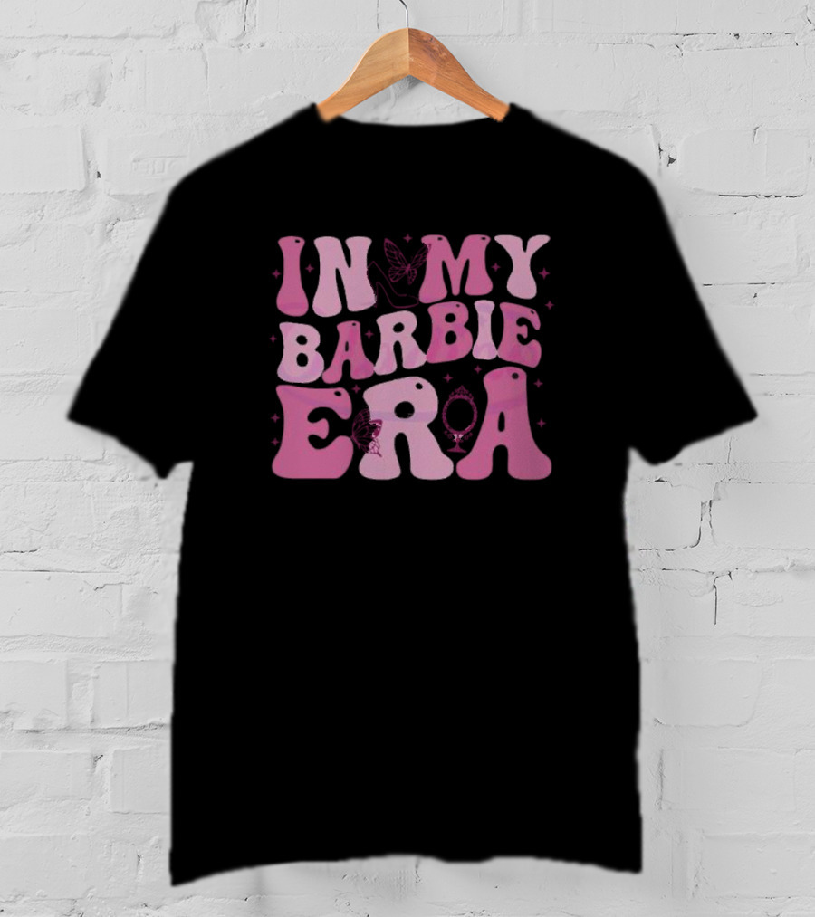 In My Barbie Era Butterfly Mirror Pink Letters T-Shirt