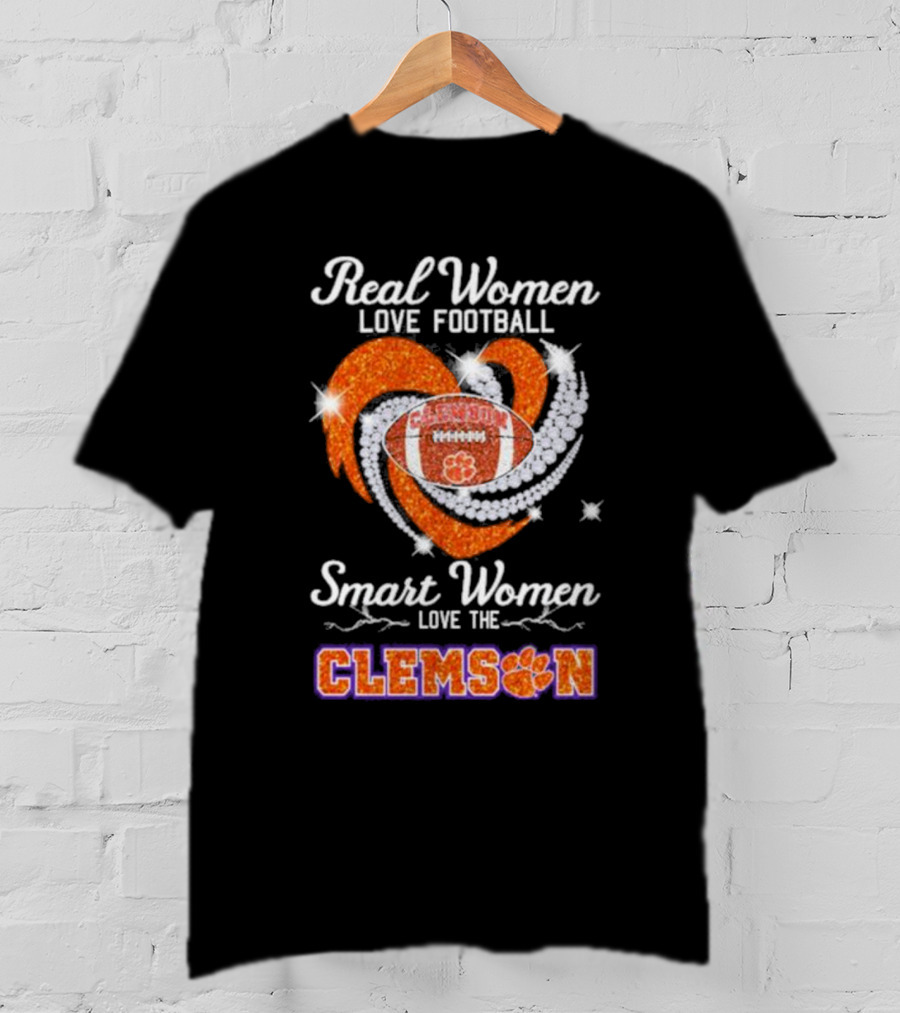 Real Women Love Football Smart Women Love The Clemson Football Heart T-Shirt