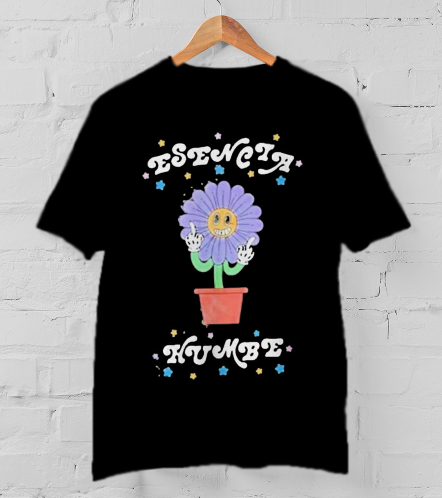 Esencia Humbe Smiling Flower Pot With Middle Finger Gesture And Colorful Stars T-Shirt