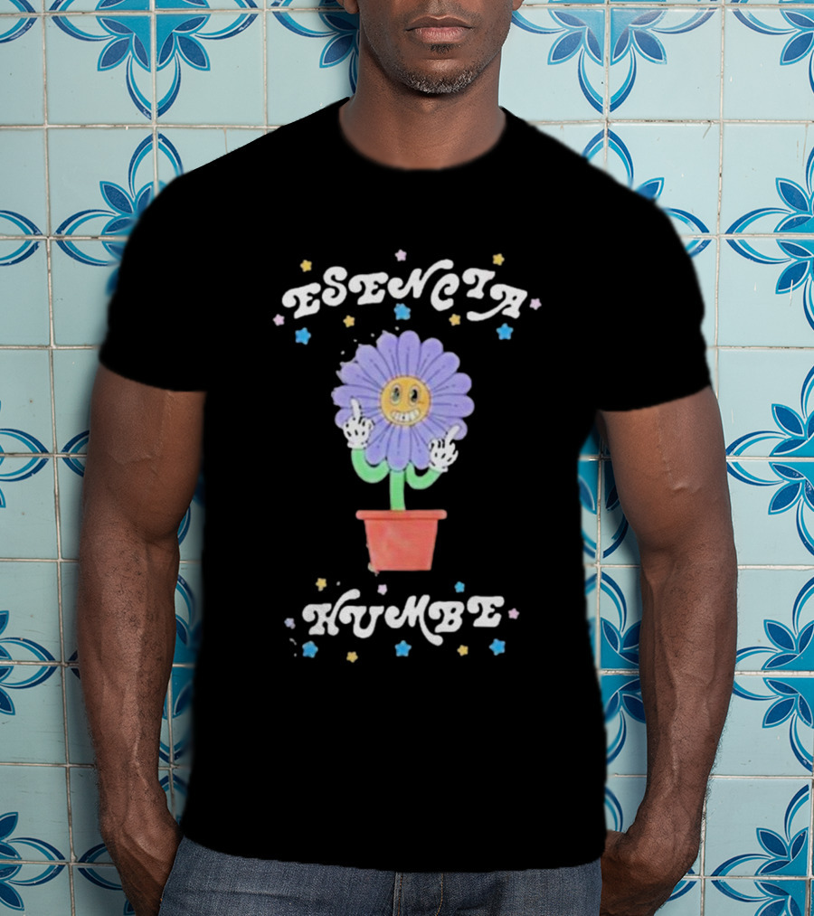 Esencia Humbe Smiling Flower Pot With Middle Finger Gesture And Colorful Stars T-Shirt