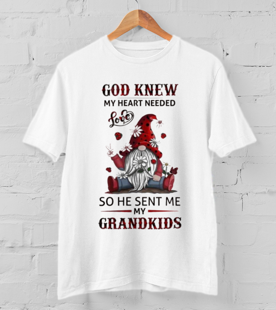 God Knew My Heart Needed Love Gnomes So He Sent Me My Grandkids T-Shirt