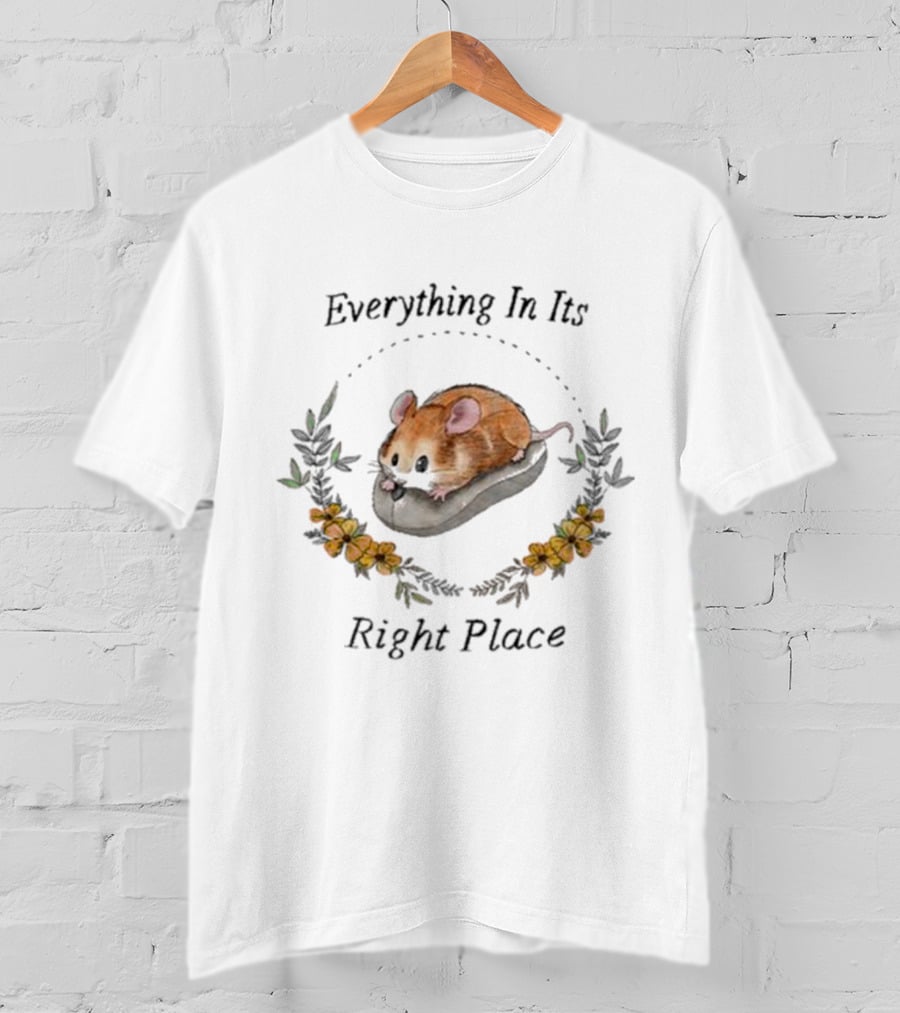 Everything In Its Right Place Mouse Floral Wreath T-Shirt