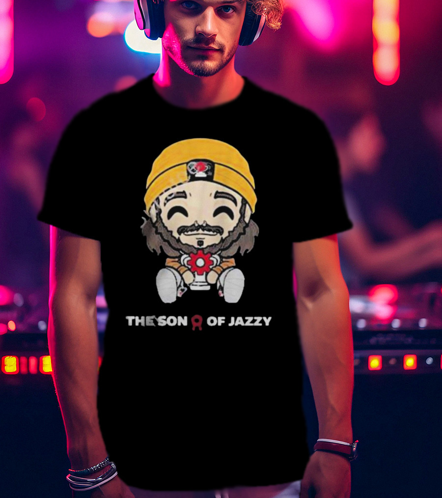 Son Of Jazzy Whimsical Cartoon Character With Yellow Beanie And Flower T-Shirt