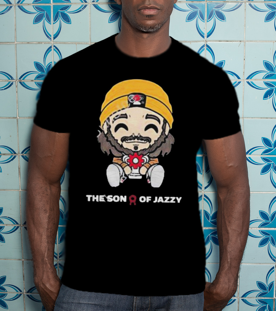 Son Of Jazzy Whimsical Cartoon Character With Yellow Beanie And Flower T-Shirt