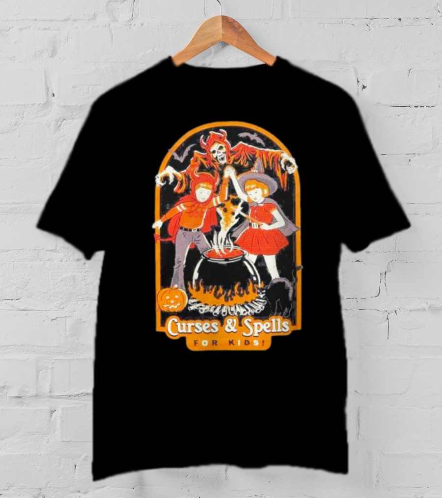 Curses Spells Mineral Wash Boyfriend Fit Girls Kids Halloween Cauldron T-Shirt