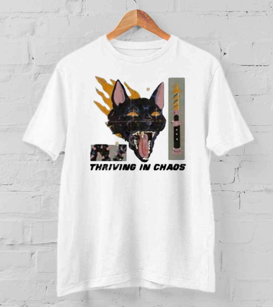 Galactixy Thriving In Chaos Cat With Flames And Dagger T-Shirt