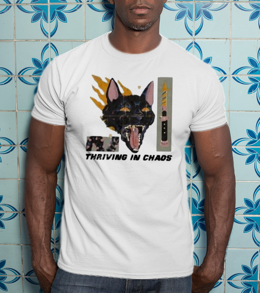 Galactixy Thriving In Chaos Cat With Flames And Dagger T-Shirt