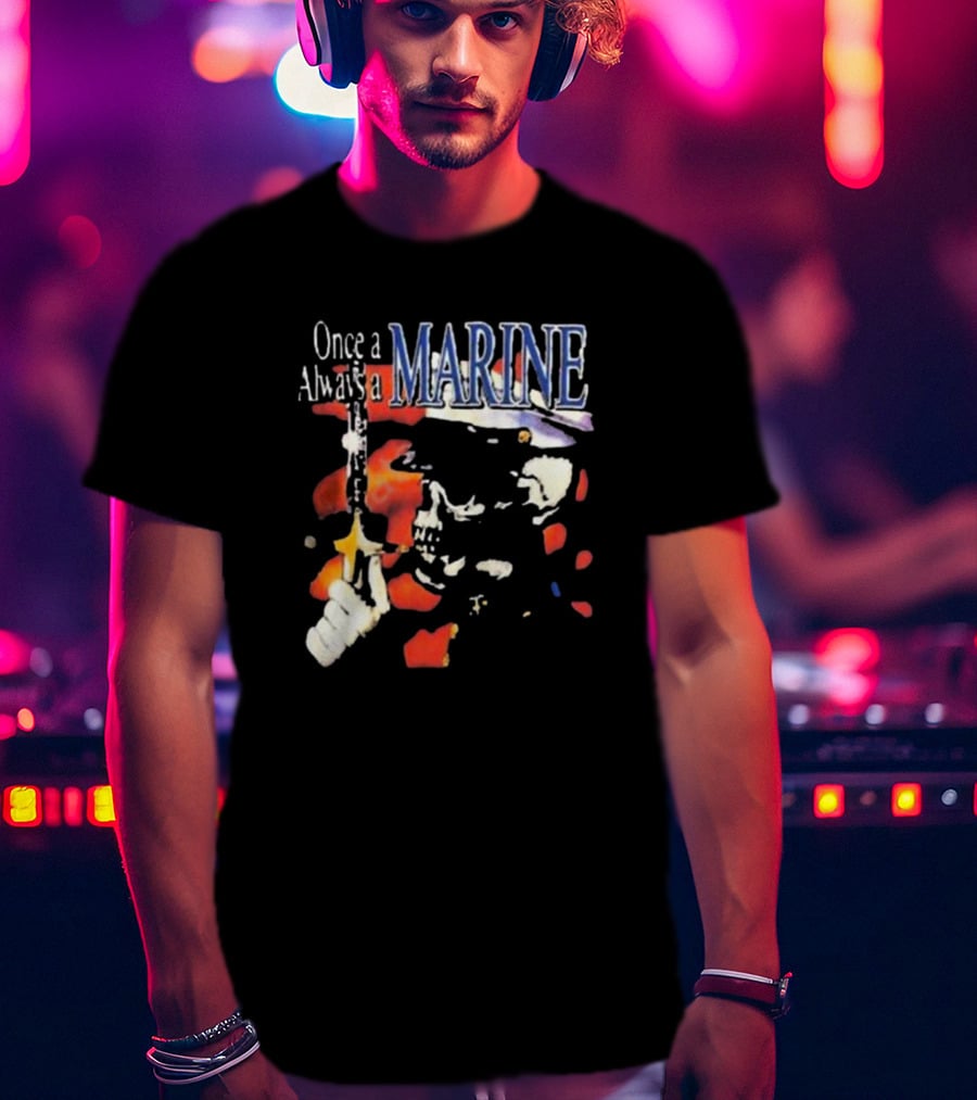 Once A Marine Always A Marine Skeleton With Rifle T-Shirt