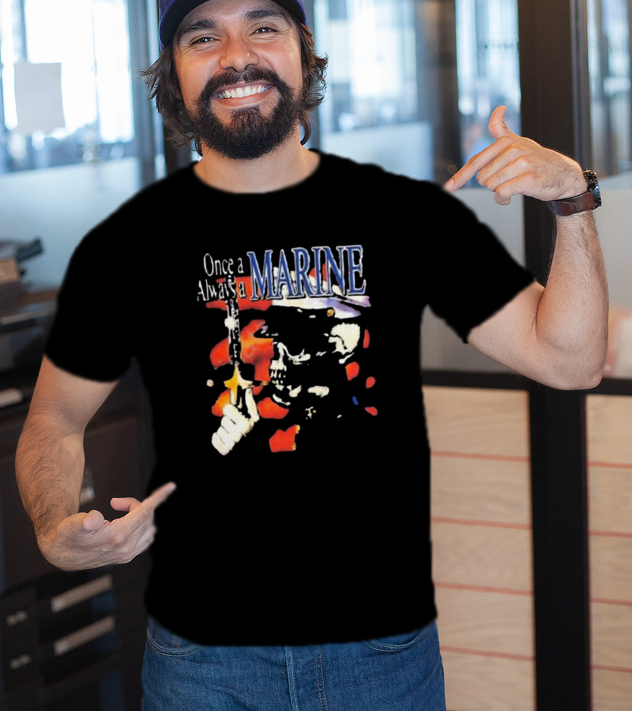 Once A Marine Always A Marine Skeleton With Rifle T-Shirt