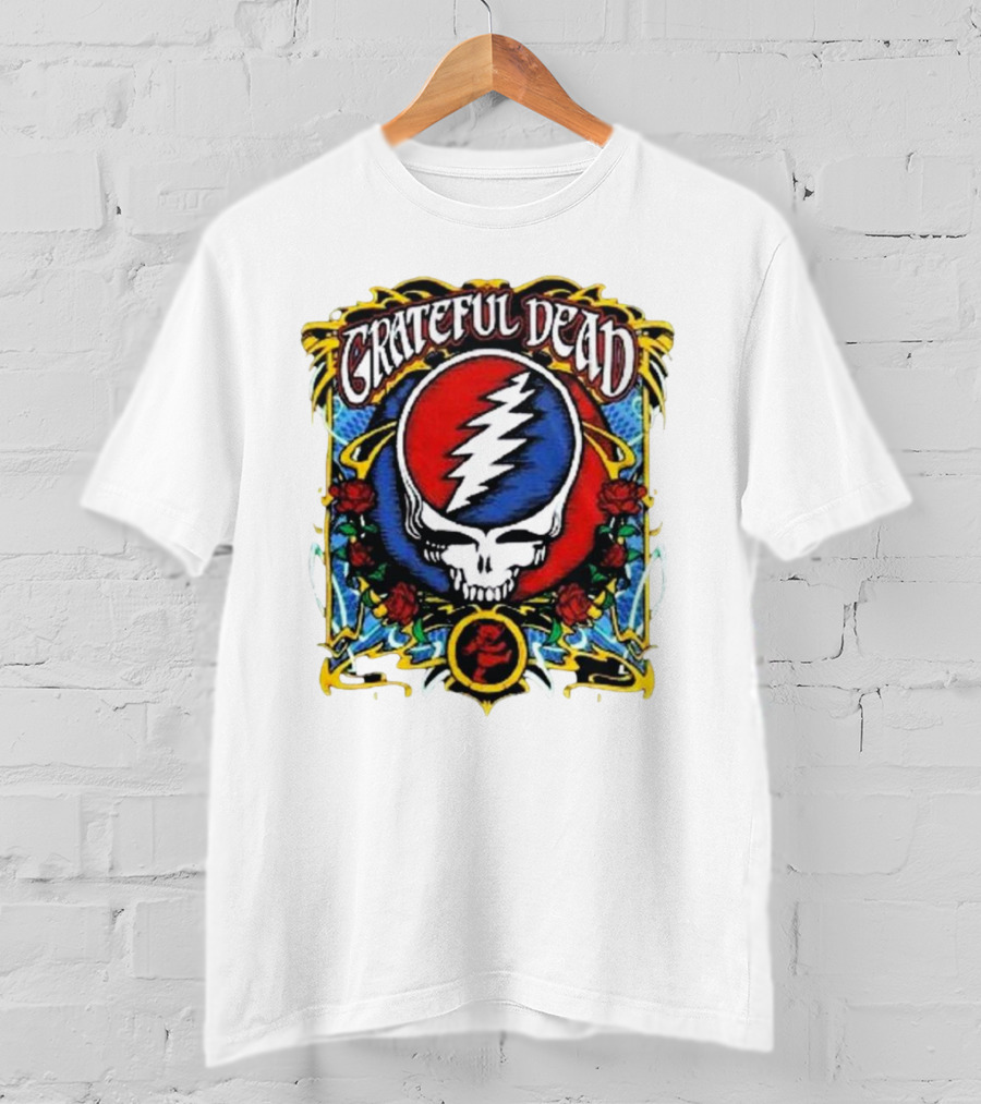Grateful Dead Steal Your Face Skull With Roses And Lightning Bolt T-Shirt