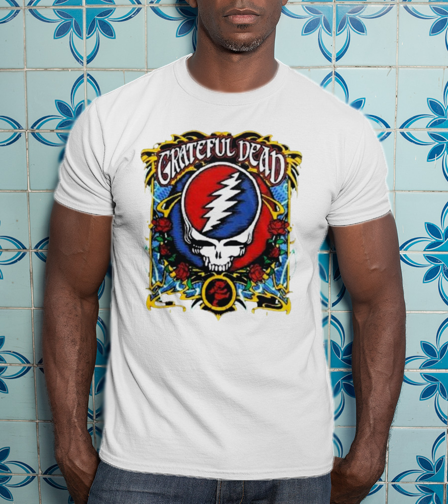 Grateful Dead Steal Your Face Skull With Roses And Lightning Bolt T-Shirt