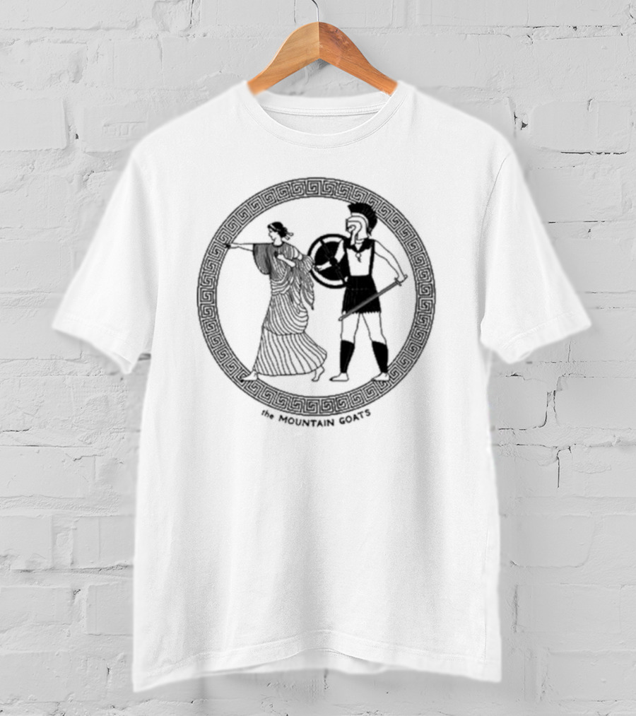 The Mountain Goats Thebes Ivory Greek Warrior And Woman In Circular Frame T-Shirt