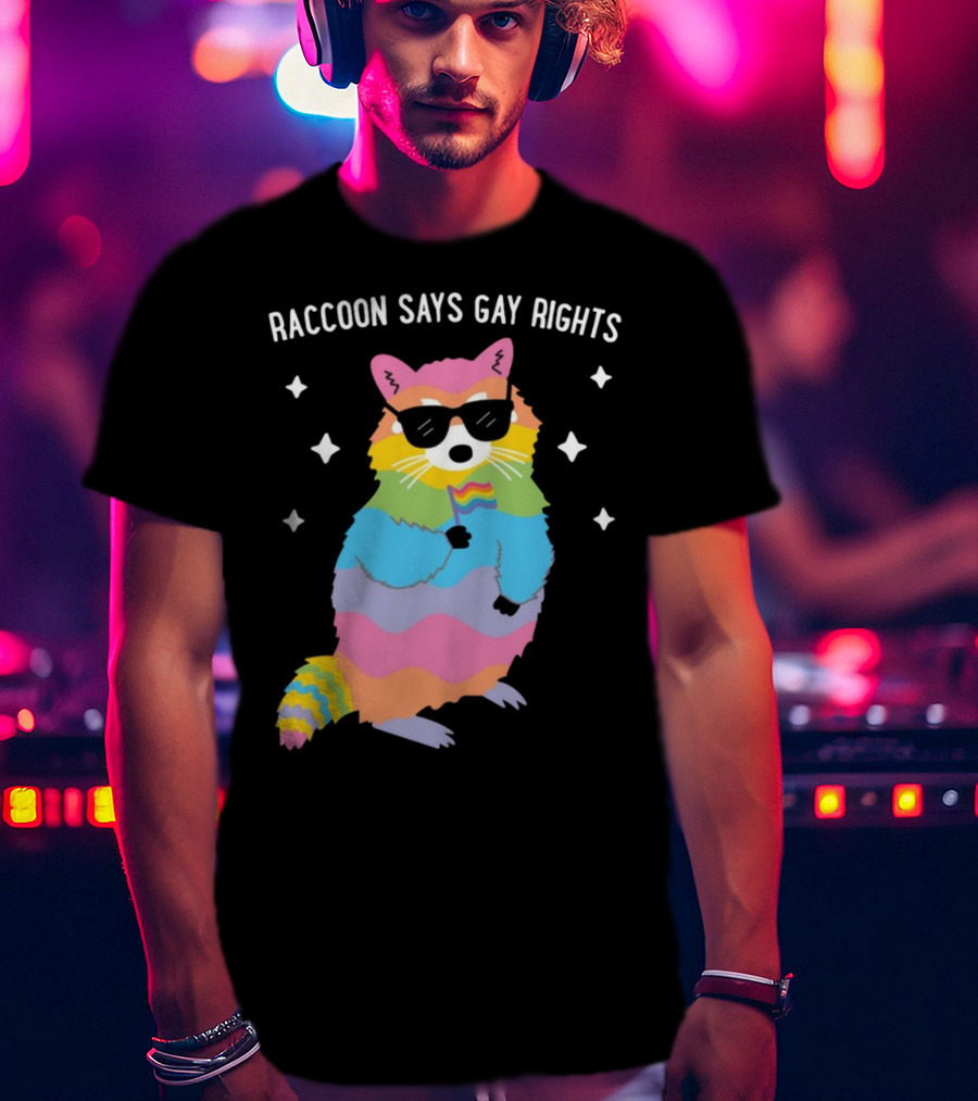 Raccoon Says Gay Rights Pride Rainbow Sunglasses Flag T-Shirt