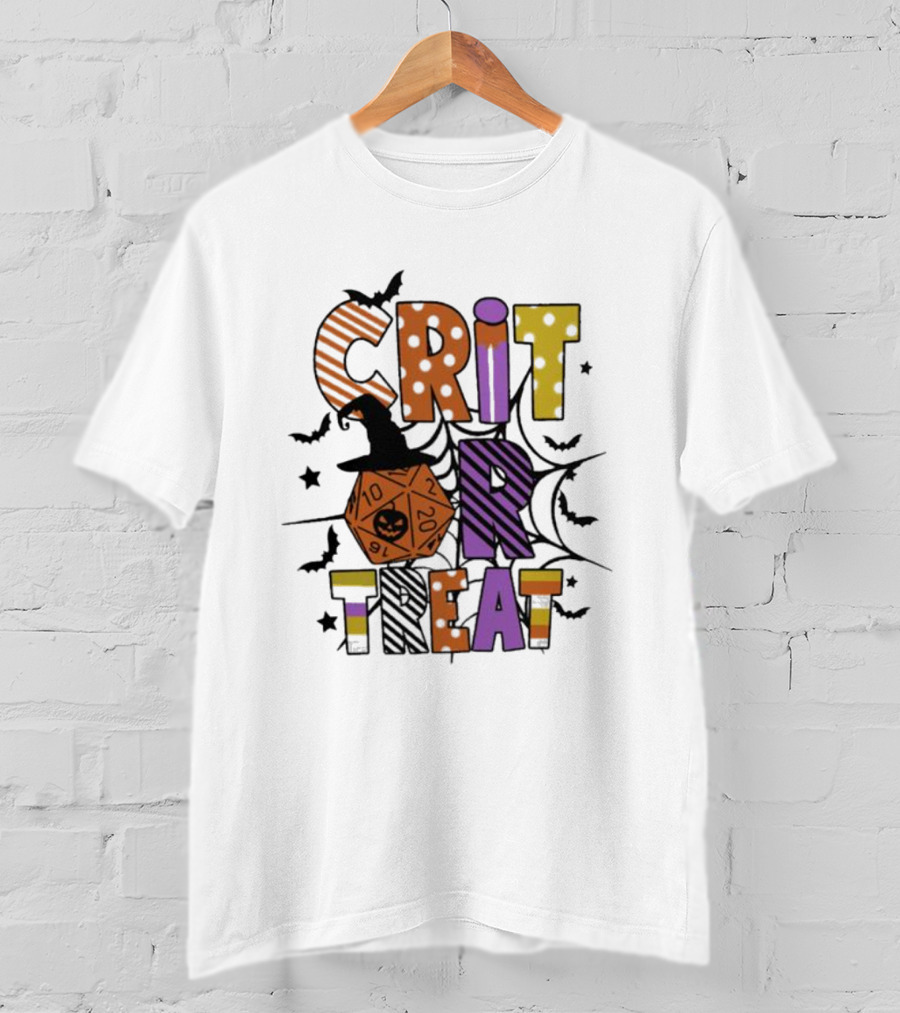 Crit Or Treat Dungeons And Dragons Halloween Dice Bat Spiders T-Shirt