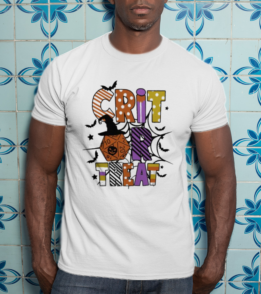 Crit Or Treat Dungeons And Dragons Halloween Dice Bat Spiders T-Shirt