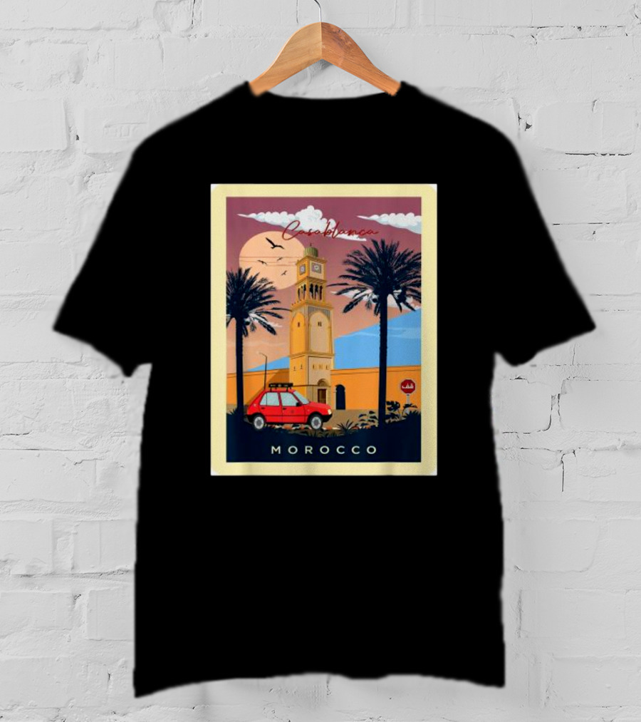Casablanca Morocco Vintage Taxi And Architecture Scene T-Shirt