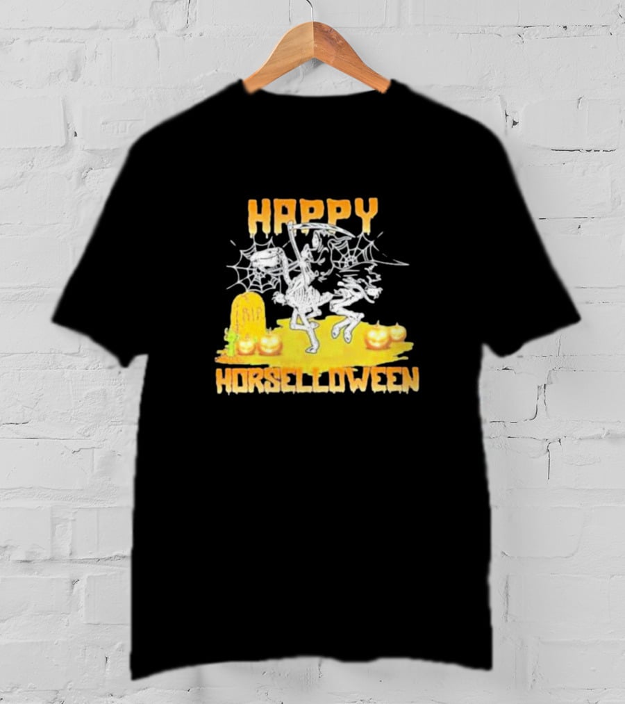 Happy Horselloween Devil Riding Horse Skull Halloween T-Shirt