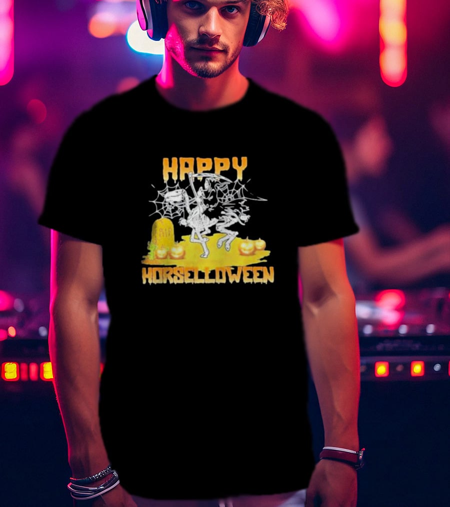 Happy Horselloween Devil Riding Horse Skull Halloween T-Shirt