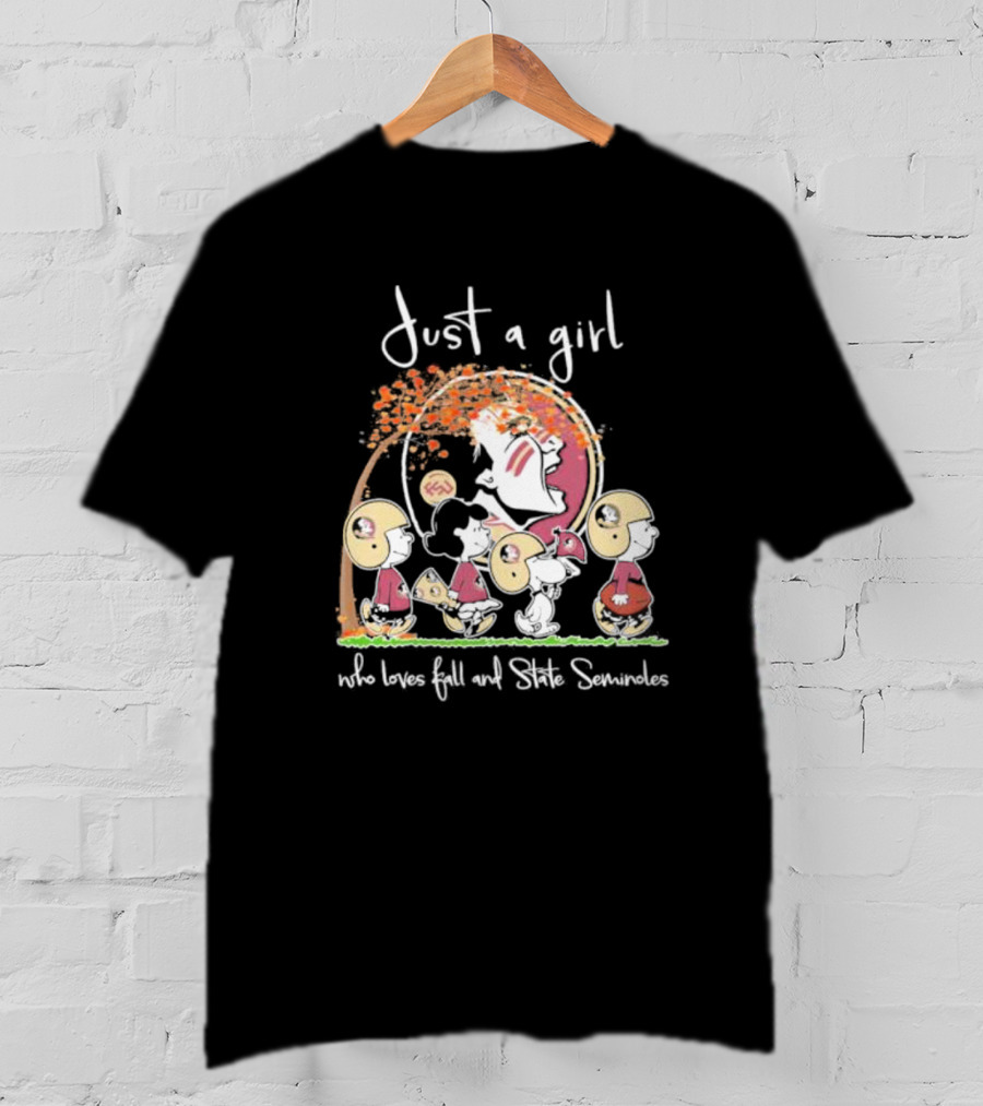 Just A Girl Who Loves Fall And State Seminoles Peanuts Characters T-Shirt