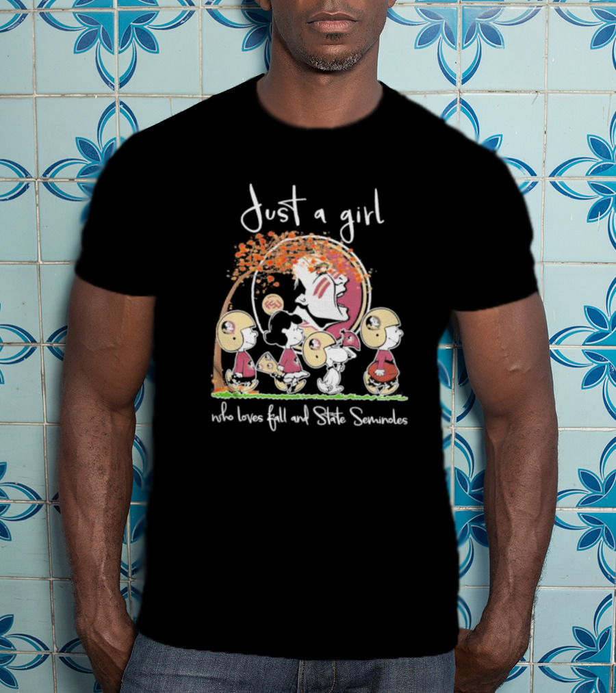 Just A Girl Who Loves Fall And State Seminoles Peanuts Characters T-Shirt
