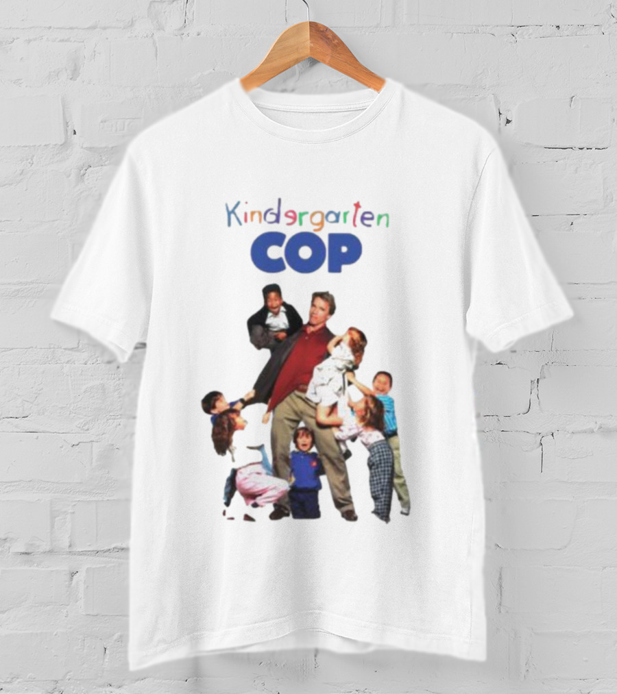 Kindergarten Cop Starring Arnold Schwarzenegger Surrounded By Kids In Colorful Letters T-Shirt