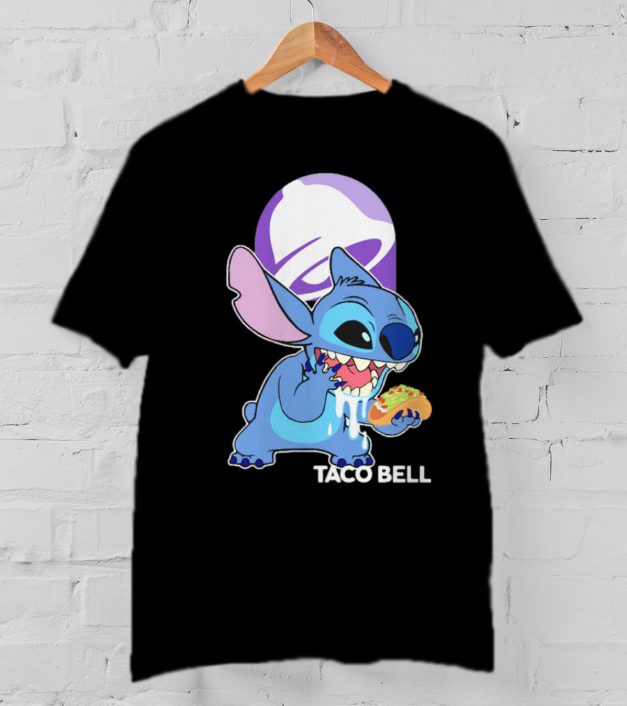 Stitch Eating Taco Bell Tacos With Logo Background T-Shirt