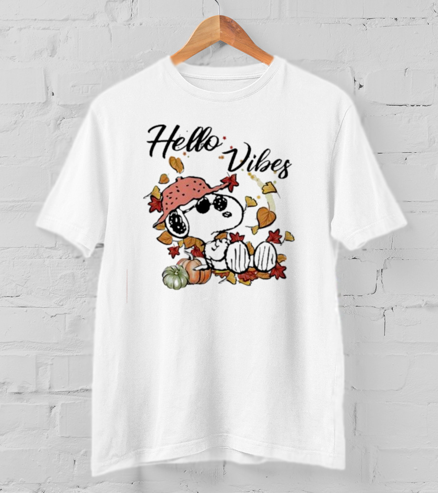 Snoopy Hello Vibes Fall Leaves Pumpkins T-Shirt