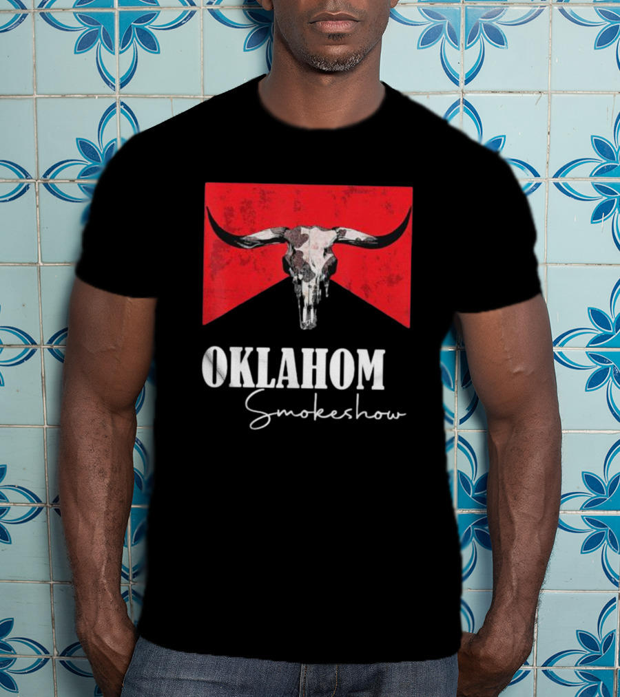Oklahoma Smokeshow Western Country Boho Bull Skull Cow T-Shirt