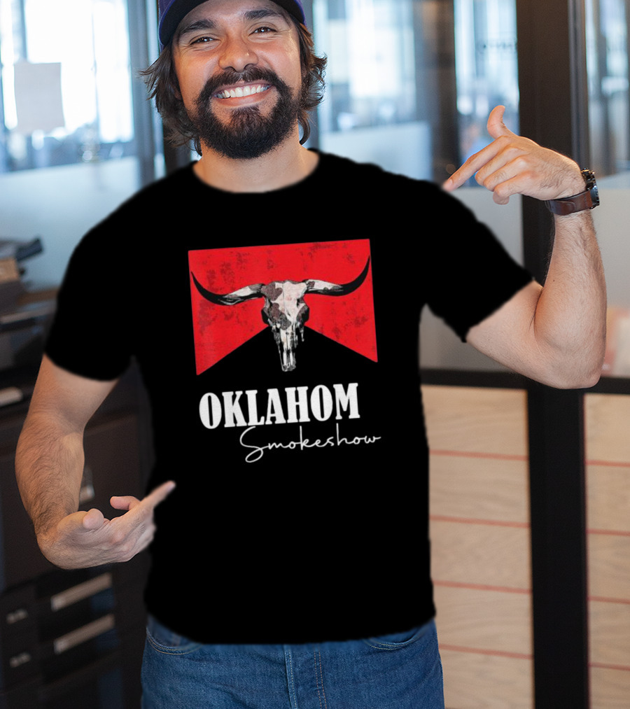 Oklahoma Smokeshow Western Country Boho Bull Skull Cow T-Shirt