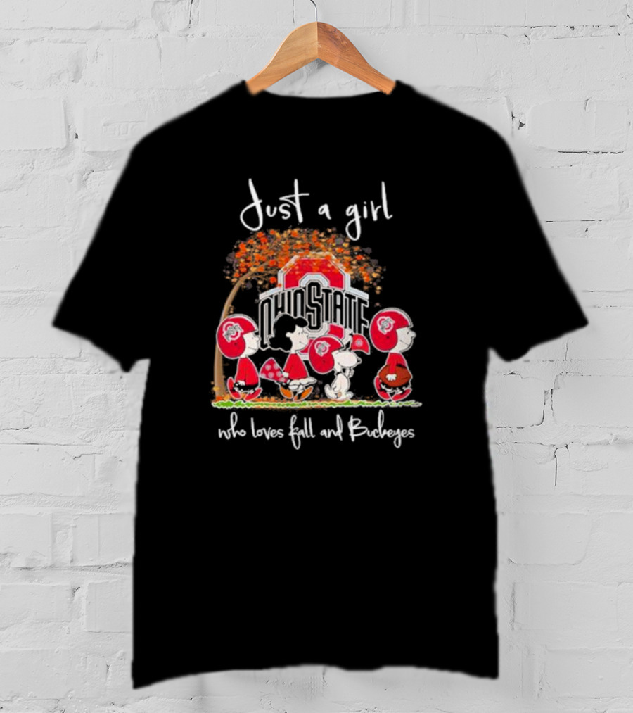 Just A Girl Who Loves Fall And Ohio State Buckeyes Peanuts T-Shirt