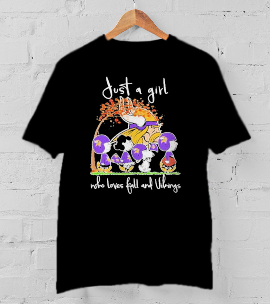 Just A Girl Who Loves Fall And Vikings Peanuts Characters Autumn Leaves T-Shirt