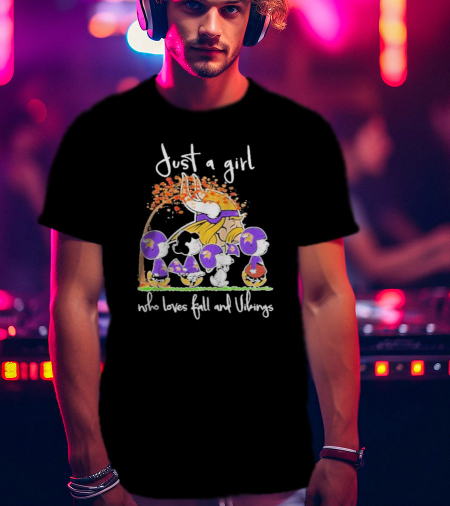 Just A Girl Who Loves Fall And Vikings Peanuts Characters Autumn Leaves T-Shirt