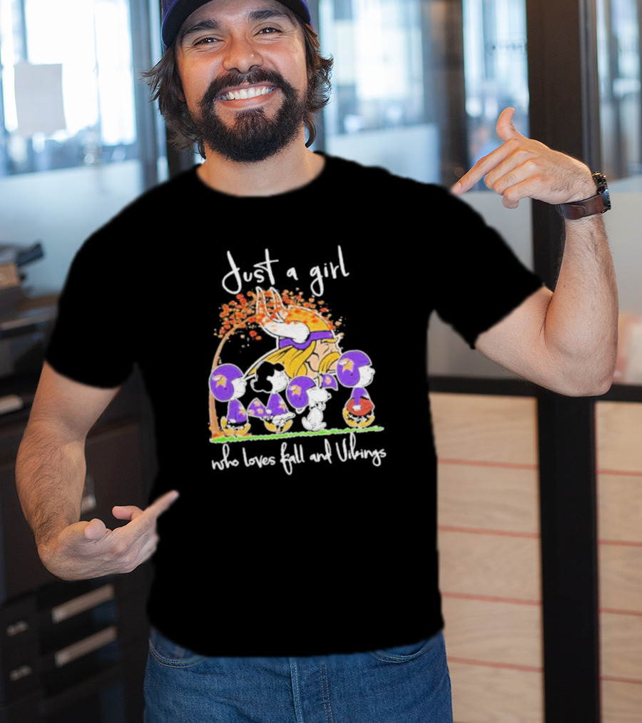 Just A Girl Who Loves Fall And Vikings Peanuts Characters Autumn Leaves T-Shirt