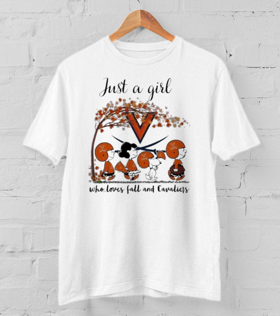 Just A Girl Who Loves Fall And Virginia Cavaliers Peanuts Under Autumn Tree T-Shirt