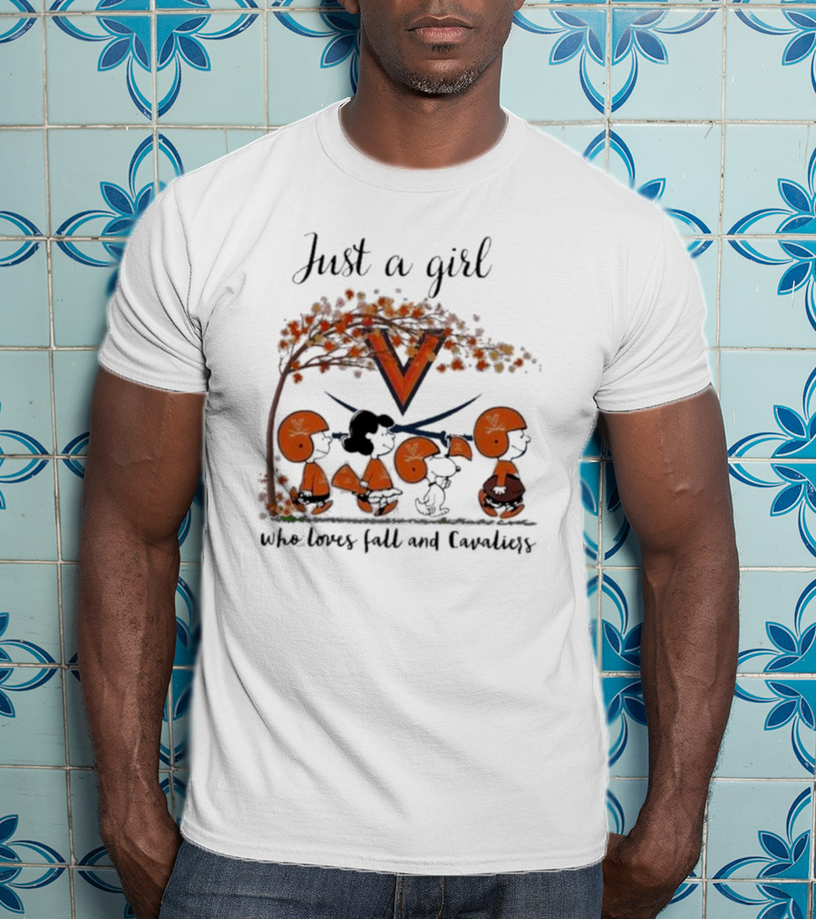 Just A Girl Who Loves Fall And Virginia Cavaliers Peanuts Under Autumn Tree T-Shirt