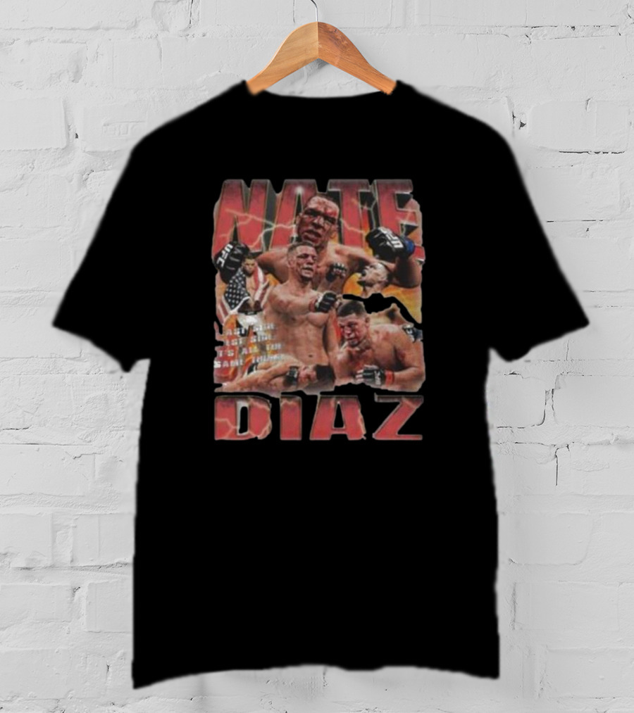 Nate Diaz MMA Fighter Collage With American Flag And Lightning T-Shirt
