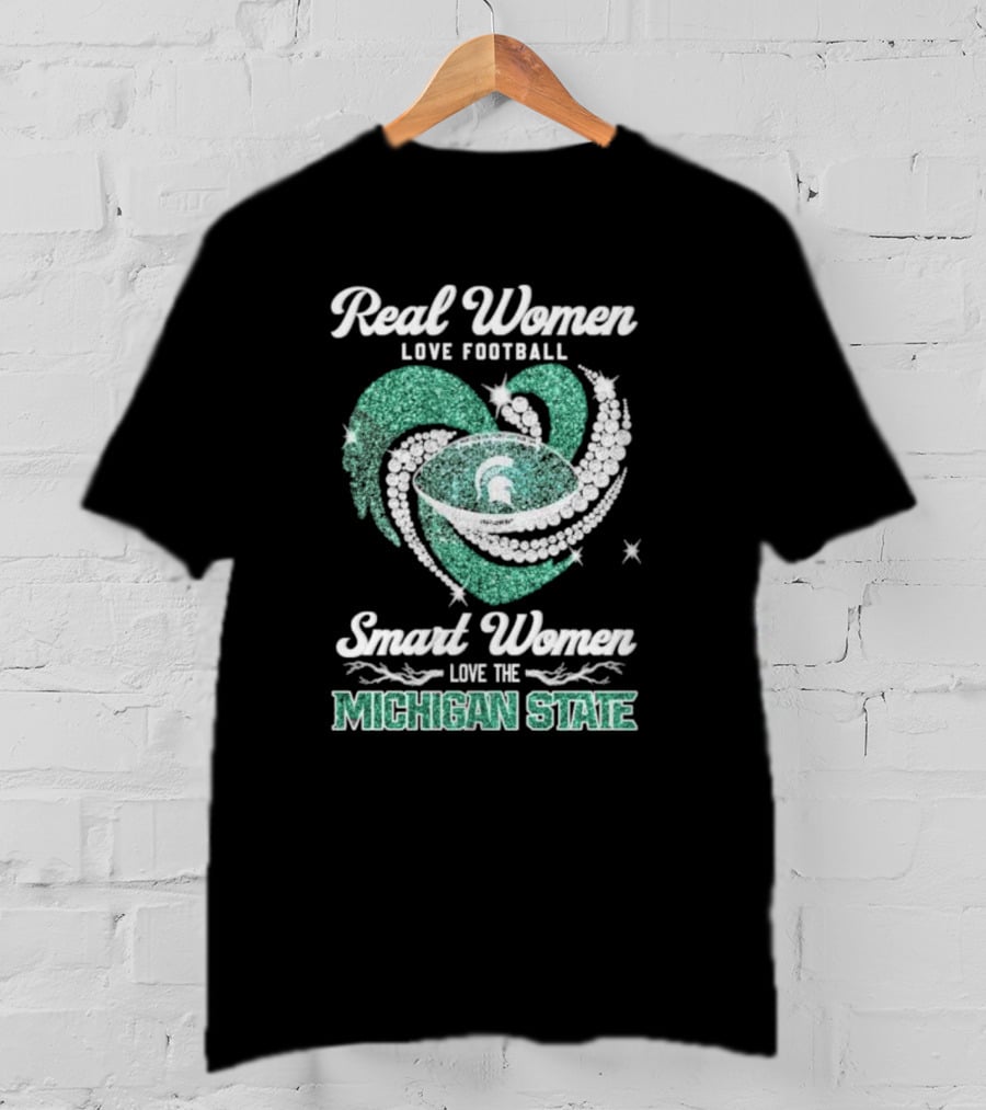 Real Women Love Football Smart Women Love The Michigan State Heart Football Spirals T-Shirt