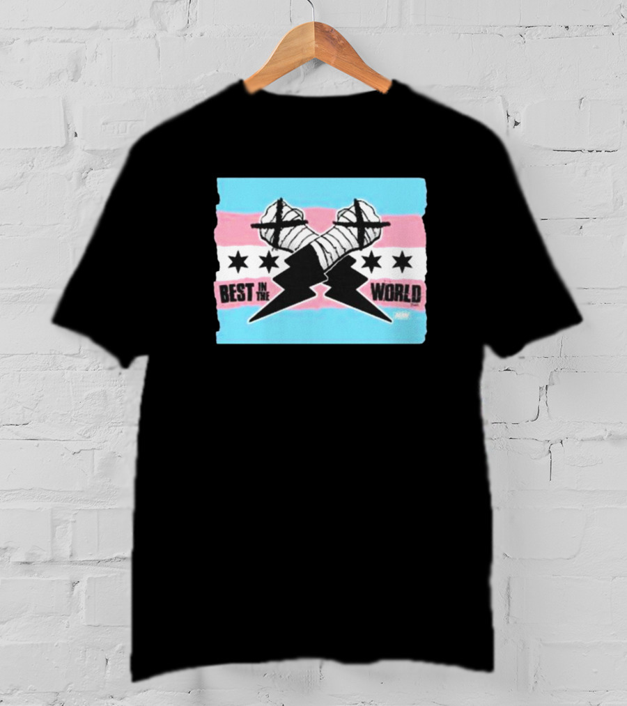 Shopaew Cm Punk Best In The World Trans Pride Flag With Fists And Stars T-Shirt