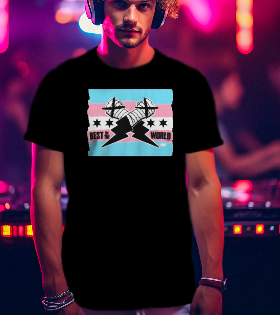 Shopaew Cm Punk Best In The World Trans Pride Flag With Fists And Stars T-Shirt