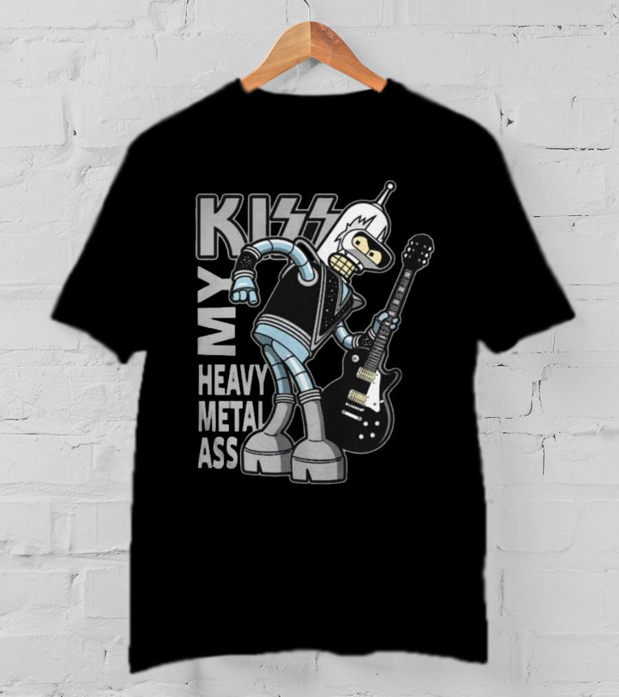 Kiss My Heavy Metal Ass Bender Robot With Guitar T-Shirt