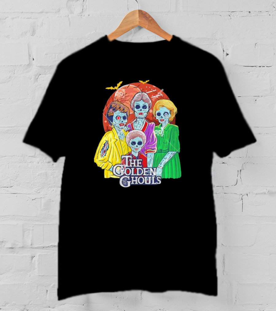 The Golden Ghouls Halloween Zombie Characters With Moon And Bats T-Shirt