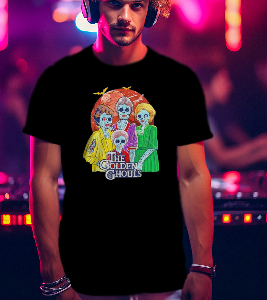 The Golden Ghouls Halloween Zombie Characters With Moon And Bats T-Shirt
