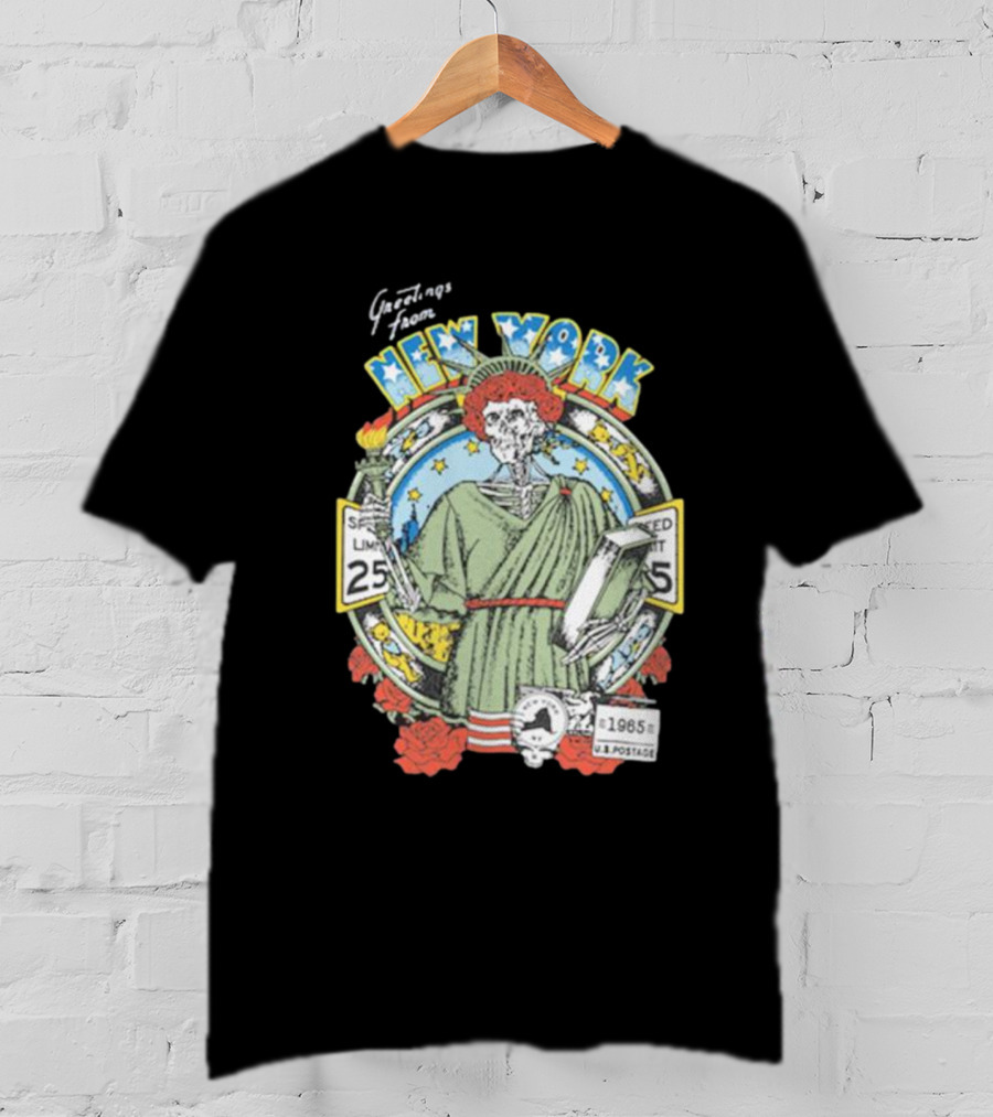 Greetings From New York Grateful Dead 1985 Skeleton Liberty Stamp United States T-Shirt