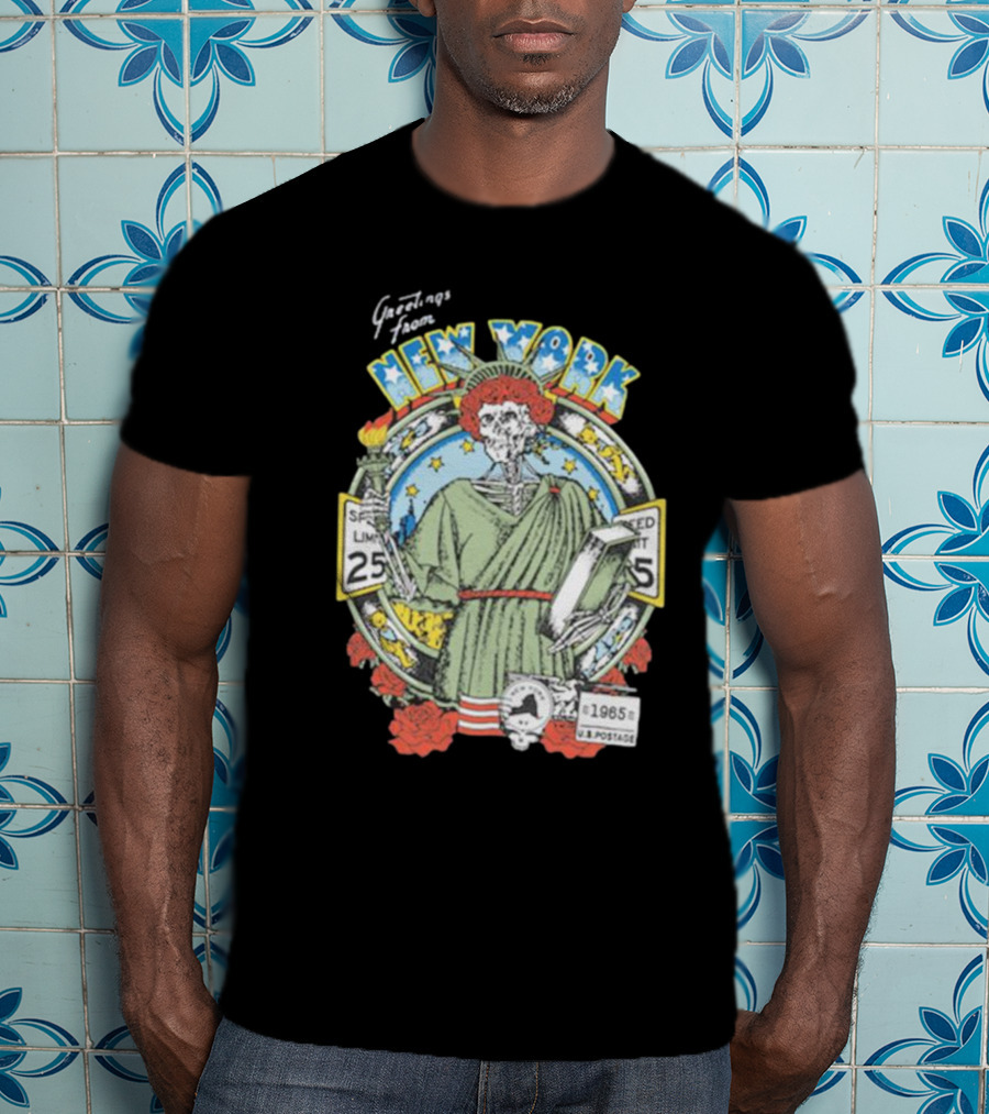 Greetings From New York Grateful Dead 1985 Skeleton Liberty Stamp United States T-Shirt